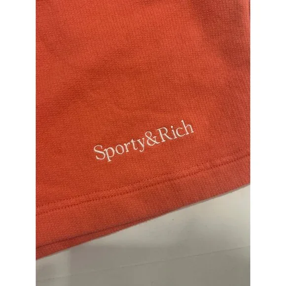 SPORTY & RICH Logo Embroidered Cotton Shorts Lava Orange Size XS NWT